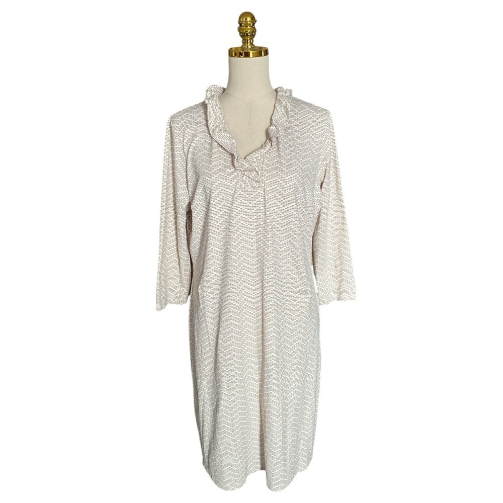 J McLaughlin Womens Catalina Cloth Chevron Ruffle Neck 3/4 Sleeve Shift Dress XL